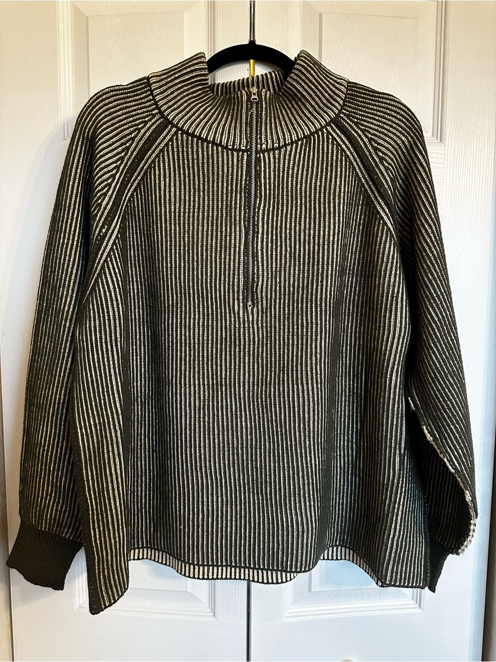 Zenana Dark Olive Two Toned Half-Zip Sweater
